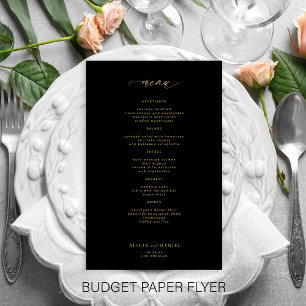 Budget eenvoudig gouden script zwart bruiloft menu