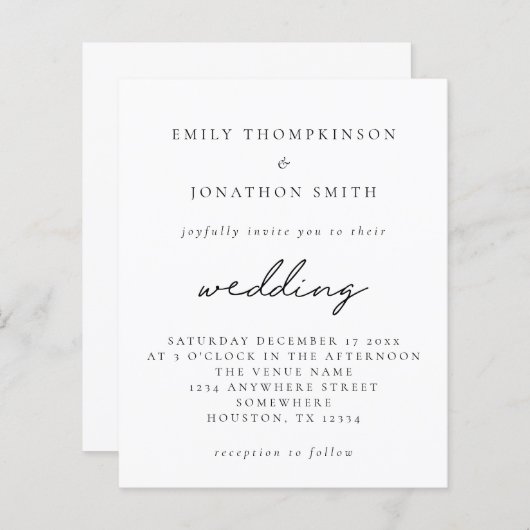 Budget Eenvoudig om het even welke uitnodiging van (Voorkant / Achterkant)