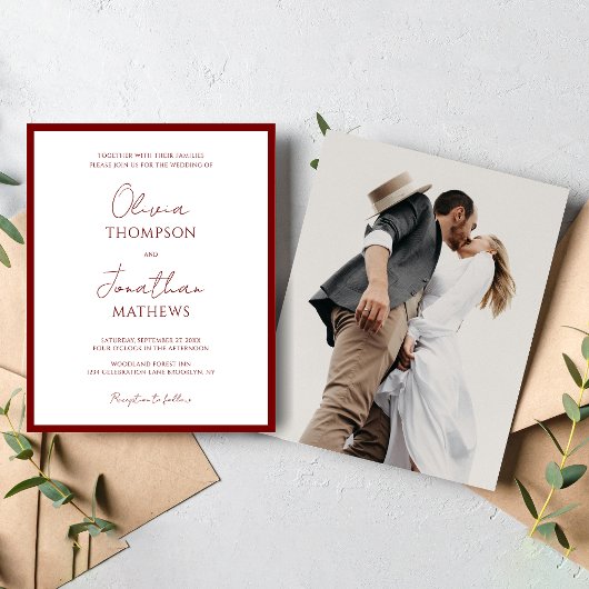 BUDGET Eenvoudig Rood Rand Script Foto Bruiloft