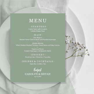 Budget Eenvoudig Saliegroen Trouwmenu Flyer