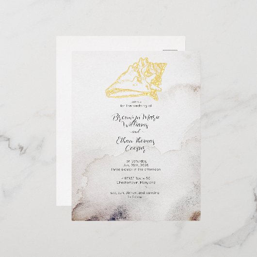 Budget Eenvoudig Schelp Zandstrand Folie Uitnodiging Briefkaart (Voorkant / Achterkant)