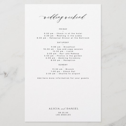 Budget eenvoudige bruiloft weekend reisschema sjab flyer (Voorkant)