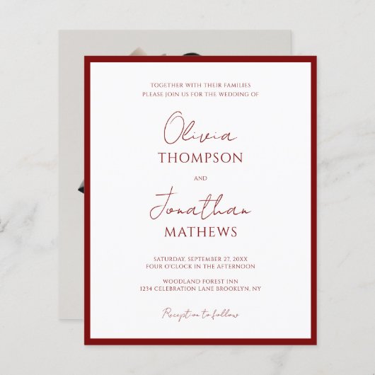 BUDGET Eenvoudige Rode Rand Script Foto bruiloft (Voorkant / Achterkant)