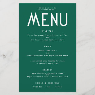 Budget Eenvoudige tekst Smaragd Bruiloft Menu