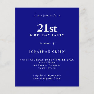 Budget Eenvoudige Text Navy 21st Birthday Invitati