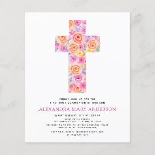 Budget Eerste Heilige Communie Pastel Bloem Roze Flyer