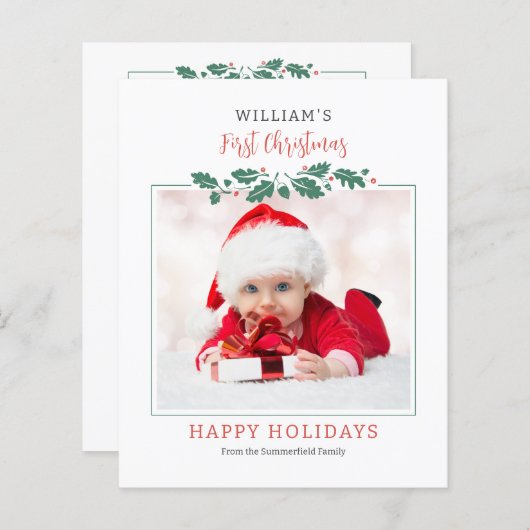 Budget Eerste Kerstmis Foto Holiday Card (Voorkant / Achterkant)