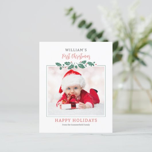 Budget Eerste Kerstmis Foto Holiday Card (Staand voorkant)