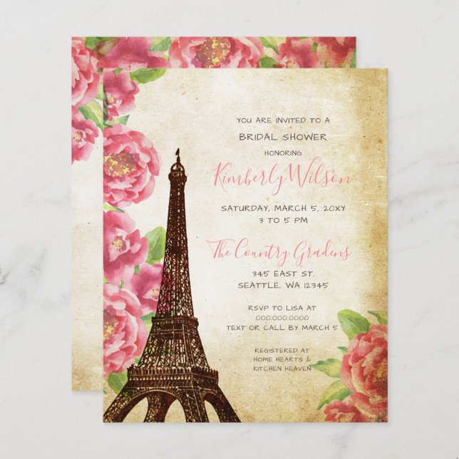 Budget Eiffel Tower Bridal Shower Uitnodiging (Voorkant / Achterkant)