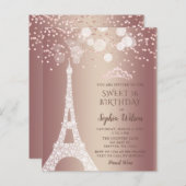 Budget Eiffel Tower Roos Gold Sweet 16 Uitnodiging (Voorkant / Achterkant)