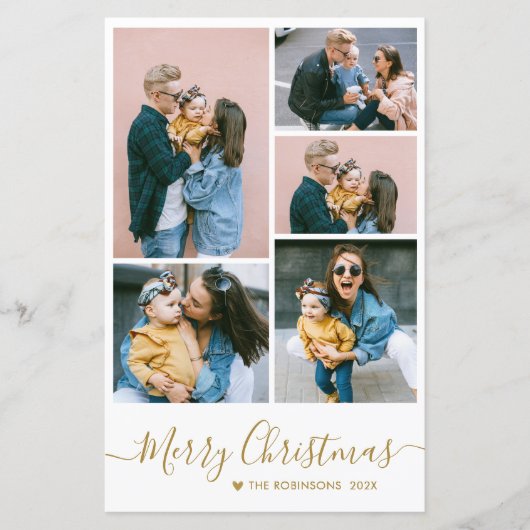 Budget Elegant 5 Photo Collage Carte de Noël (Devant)