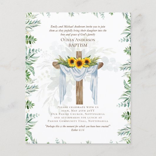 BUDGET Elegant BAPTISM nodigt Greenery Sunflower u (Voorkant)