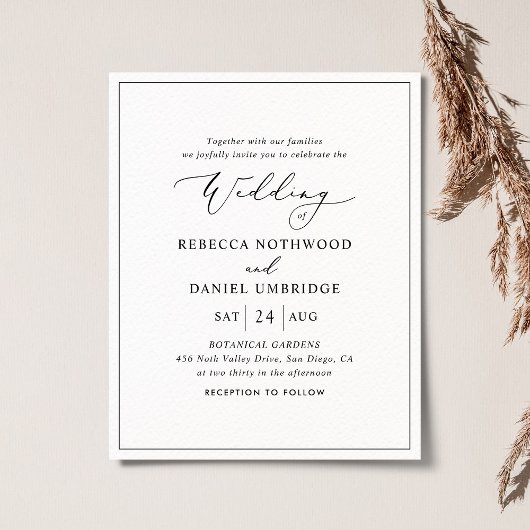 Budget Elegant Black and White Wedding Invitation