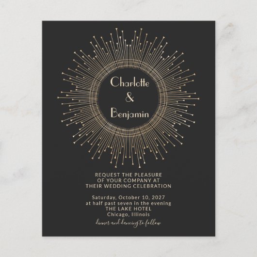 Budget Elegant Black Gold Art Deco Wedding Invite (Voorkant)