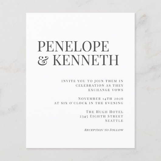 Budget Elegant Black White Typography Wedding (Voorkant)