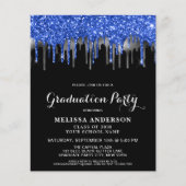 Budget Elegant Blauw Zilver Glitter Drip Afstudere (Voorkant)