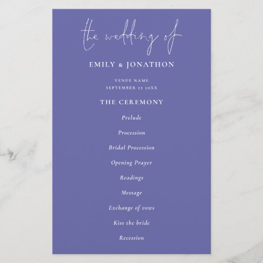 Budget Elegant Blue Wedding Programme (Voorkant)