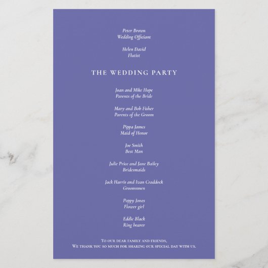 Budget Elegant Blue Wedding Programme (Achterkant)