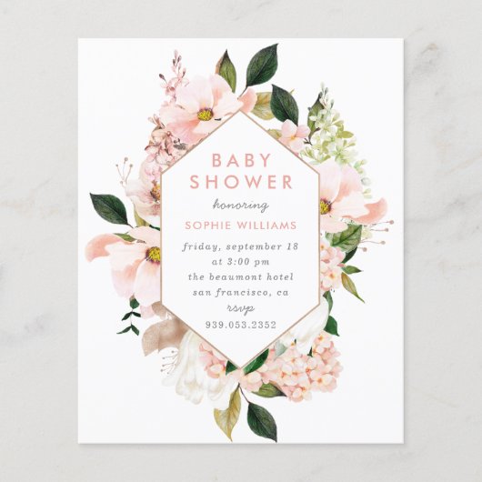 Budget Elegant Blush & Gold Floral Baby shower (Voorkant)