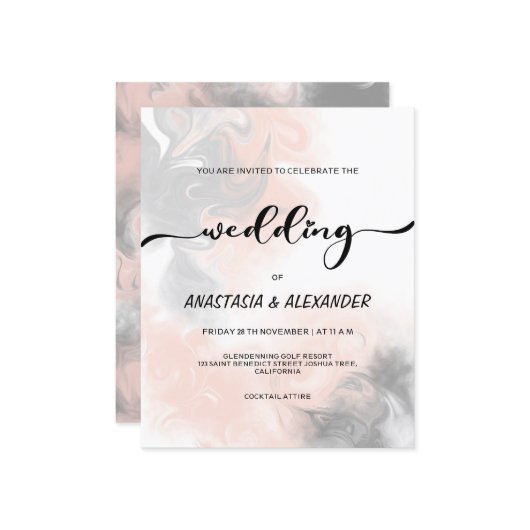 BUDGET/Elegant bruiloft uitnodiging. (Voorkant / Achterkant in situ)