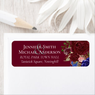 Budget Elegant Burgundy Blue Floral Wedding Etiket