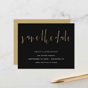Budget Elegant Calligraphy Gold Black Save Date