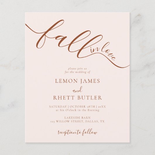 Budget Elegant Calligraphy Herfst in Love Wedding Flyer (Voorkant)