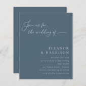 Budget Elegant Dark Blue Script Weduwen Uitnodigin (Voorkant / Achterkant)