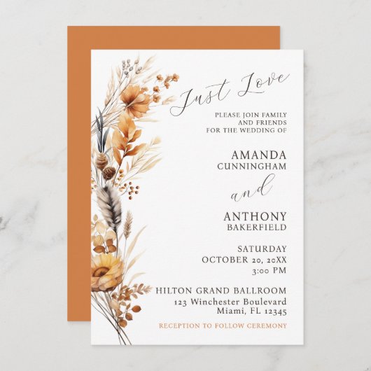 Budget Élégant Fleurs d'automne Faire-part de mari (Devant / Derrière)