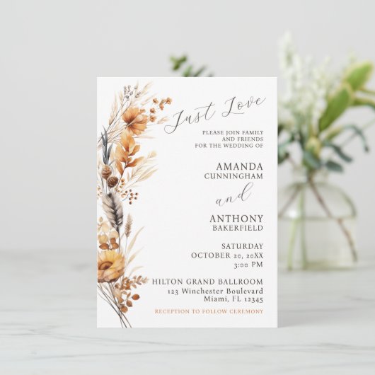 Budget Élégant Fleurs d'automne Faire-part de mari (Debout devant)