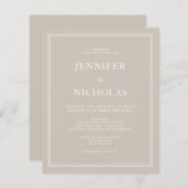 Budget Elegant Formal Taupe Beige Wedding Invite (Voorkant / Achterkant)