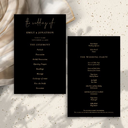 Budget Elegant Gold Black Wedding Programme