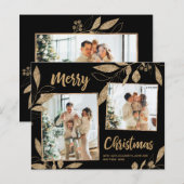 Budget Elegant Gold Feuilles 2 Photo Carte de Noël (Devant / Derrière)