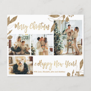 Budget Elegant Gold Foliage Photo-kerstkaart