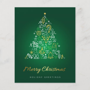 Budget Elegant Gold & Green Merry Carte de Noël
