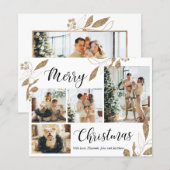 Budget Elegant Gold Leaves Fotokerstkaart (Voorkant / Achterkant)