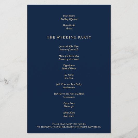 Budget Elegant Gold Marine Blue Wedding Programme (Dos)