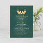 Budget Elegant Green Gold Birds Invitation de mari (Debout devant)