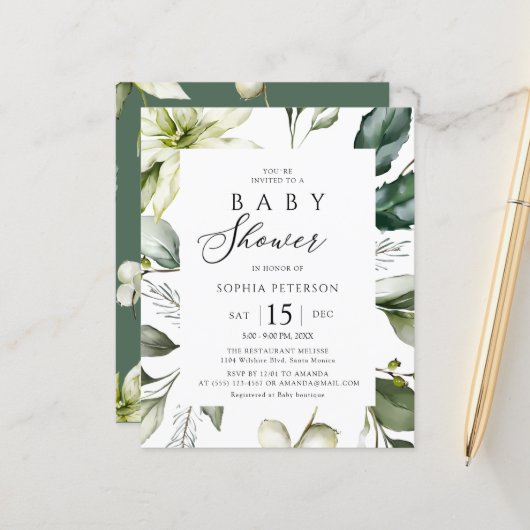 Budget Elegant Greenery Baby shower Flyer (Voorkant / Achterkant in situ)