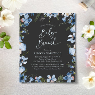 Budget Elegant Grey Blue Baby Brunch Uitnodiging