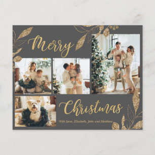 Budget Elegant Grey Gold Foto Kerstmis Kaart
