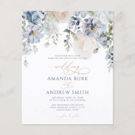 Budget Elegant Hydrangea & Roos Wedding Invitation (Voorkant)