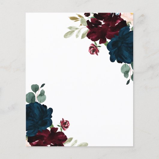 BUDGET Elegant Marsala & Navy Floral Save the Date (Achterkant)