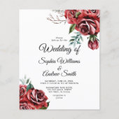 Budget Elegant Marsala Red Rose Wedding Uitnodigin (Voorkant)