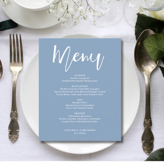 Budget Elegant minimalist Stusty Blue Menu Flyer