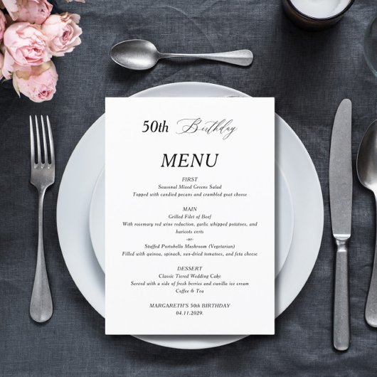 Budget Elegant Minimaliste 50e Anniversaire Menu