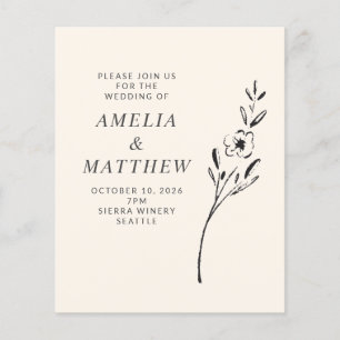 Budget Elegant Minimum Flower Cream Wedding Invite