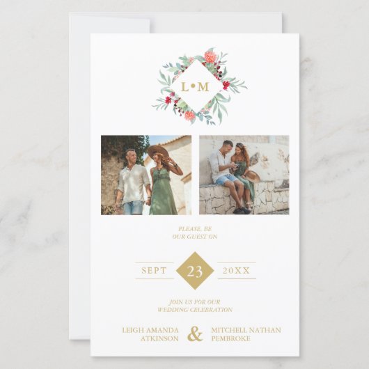 Budget Elegant Modern Initials Floral 2 Photos (Voorkant)