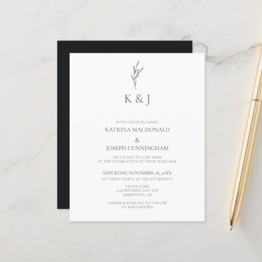 Budget Elegant Monogram Minimalist Chic Wedding (Voorkant / Achterkant in situ)