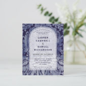 Budget Elegant Navy Blue Damask Wedding Uitnodigin (Staand voorkant)